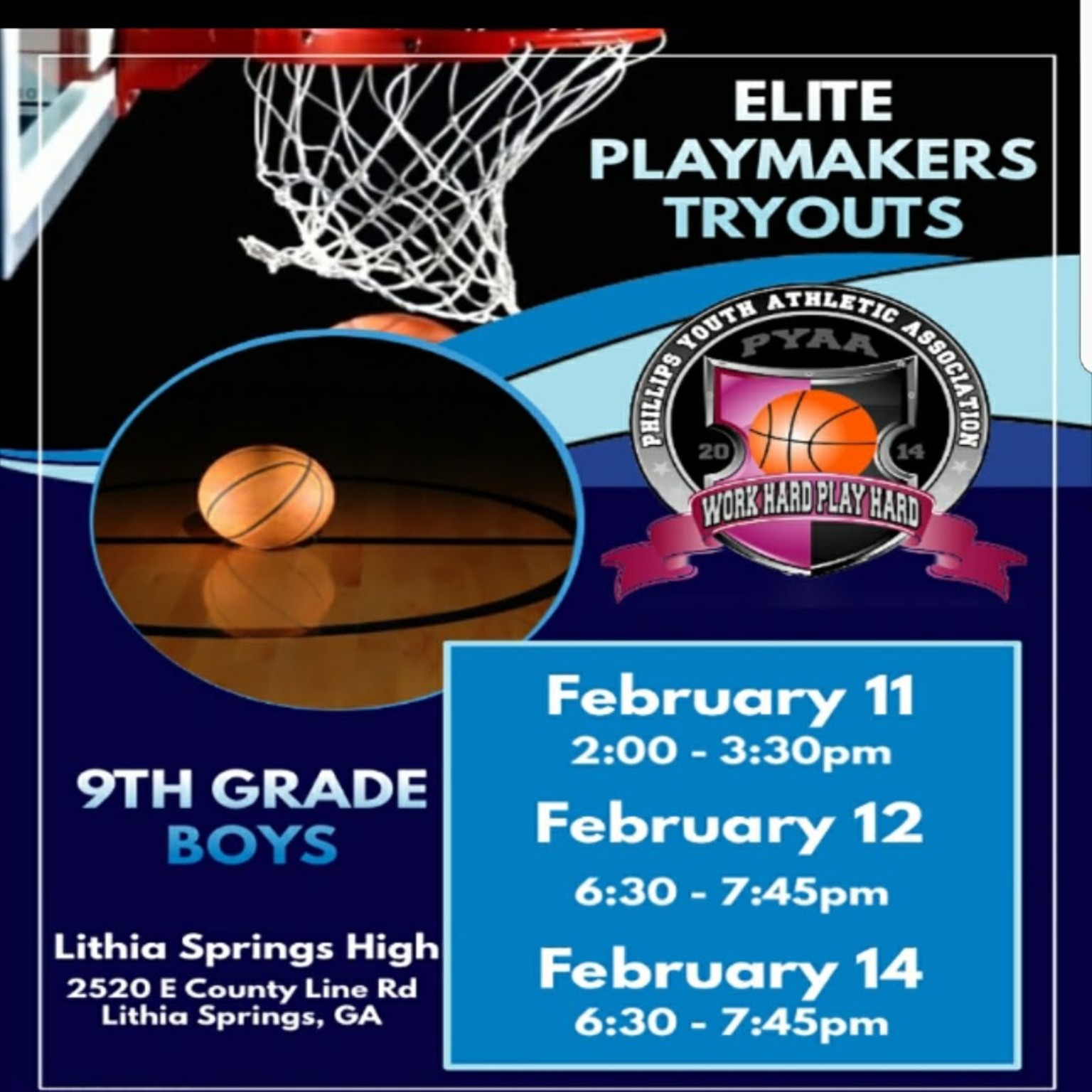 Elite Playmakers 2018 ninth grade tryouts flyer
