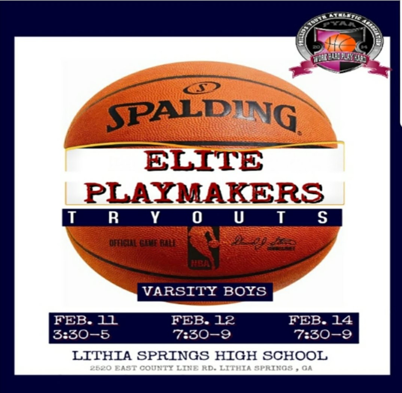 Elite Playmakers 2018 varsity tryouts flyer